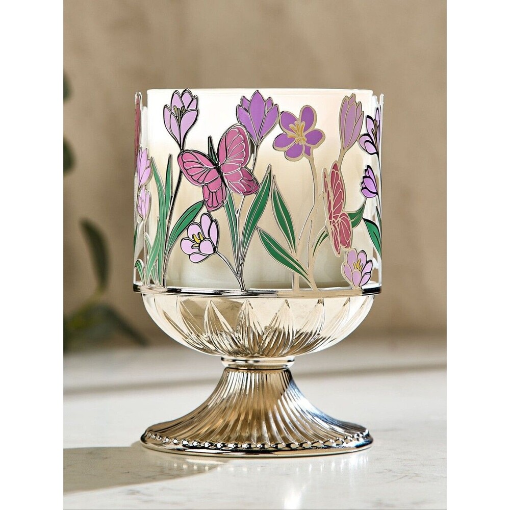 NWT Bath & Body Works Butterfly 3Wick Candle Holder Silver Multi Color Whimsical